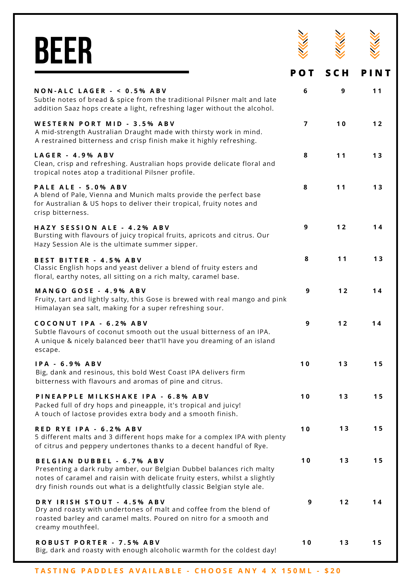 Beer Menu August 2026