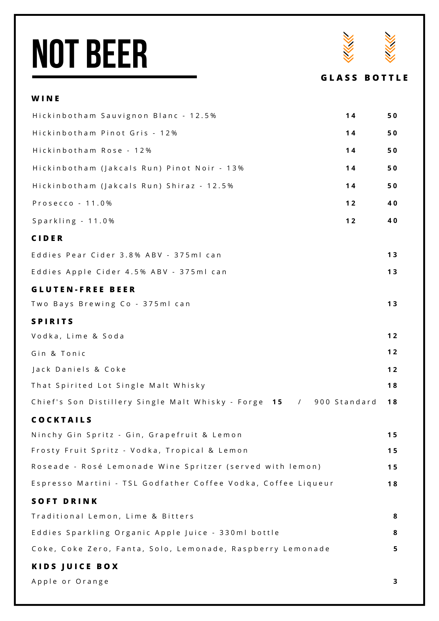 Not Beer Menu August 2026